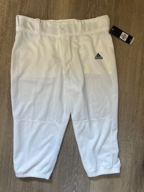 adidas White Mens Baseball Pants with Small Black Logo